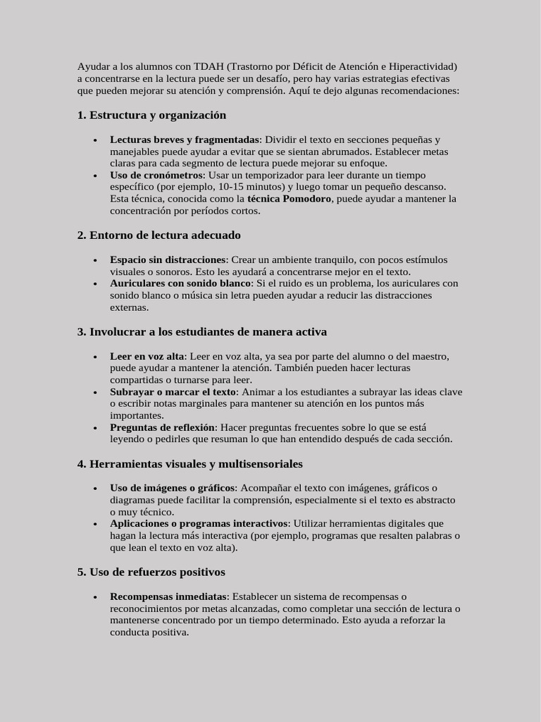 Estrategias para Leer con TDAH | PDF | Desorden hiperactivo y deficit ...