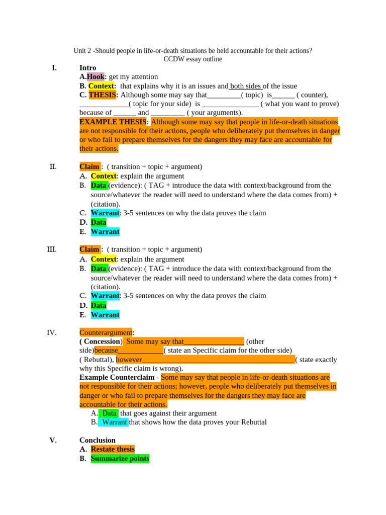Unit 2 CCDW essay outline | PDF | Argument | Essays