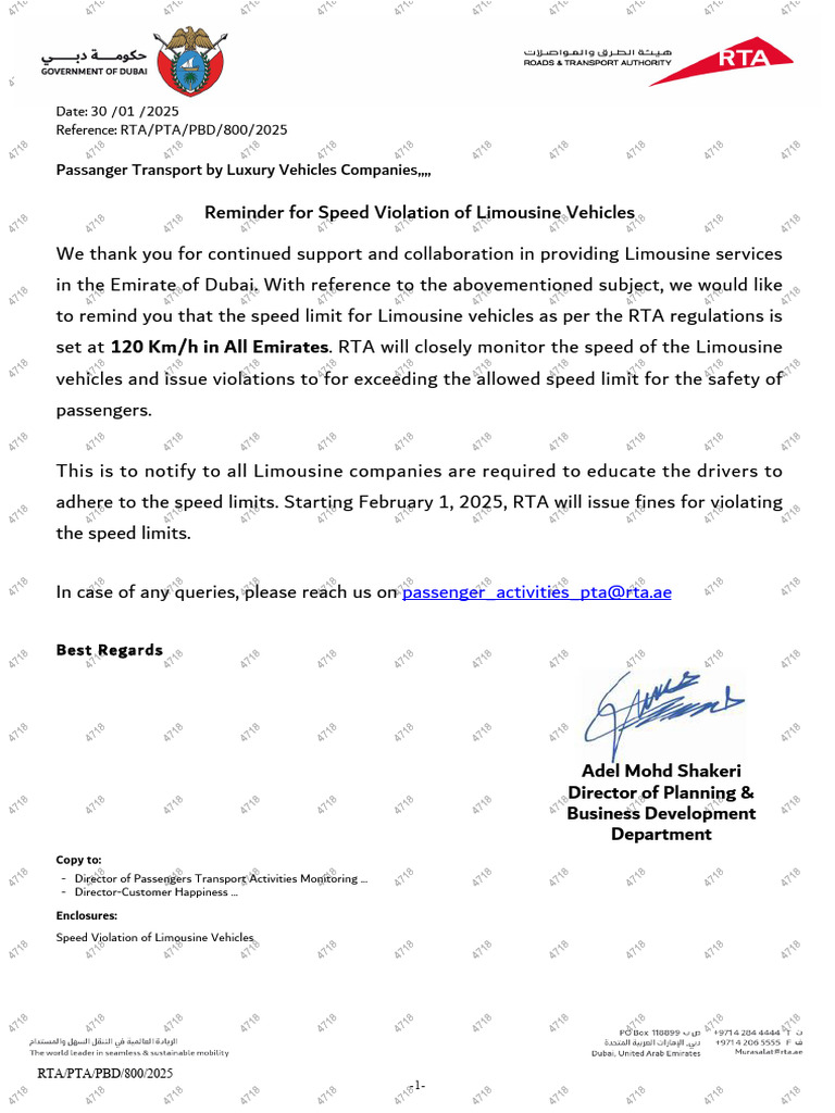 Limousine Speed Limit Compliance Notice | PDF | Speed Limit | Transport ...