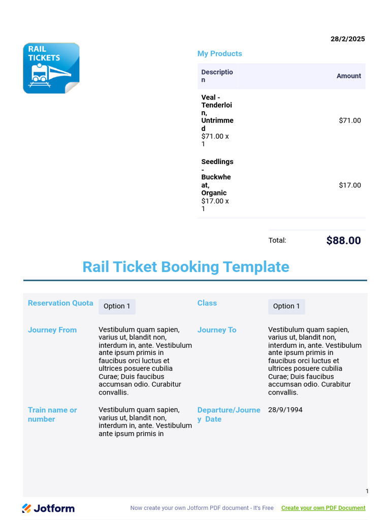 Rail Ticket Booking Template: My Products | PDF
