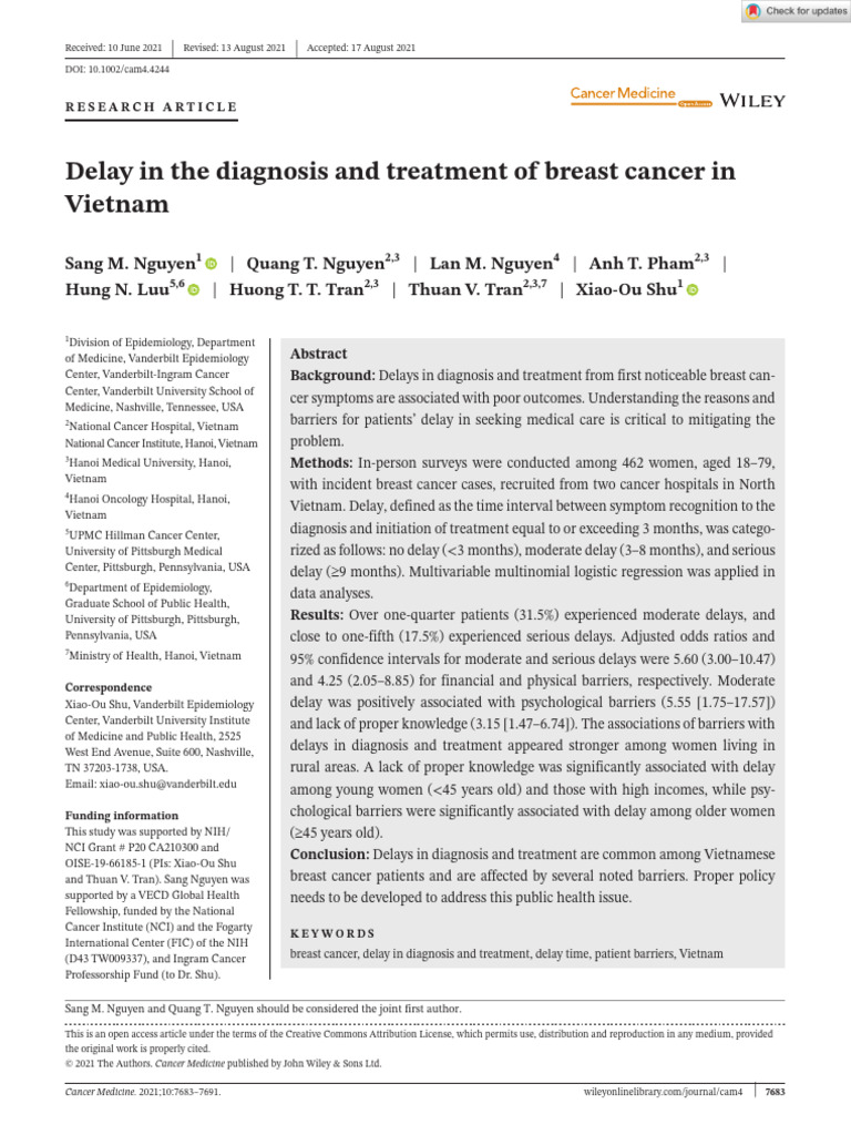 Breast Cancer Diagnosis Delays in Vietnam | PDF | Cancer | Medical ...