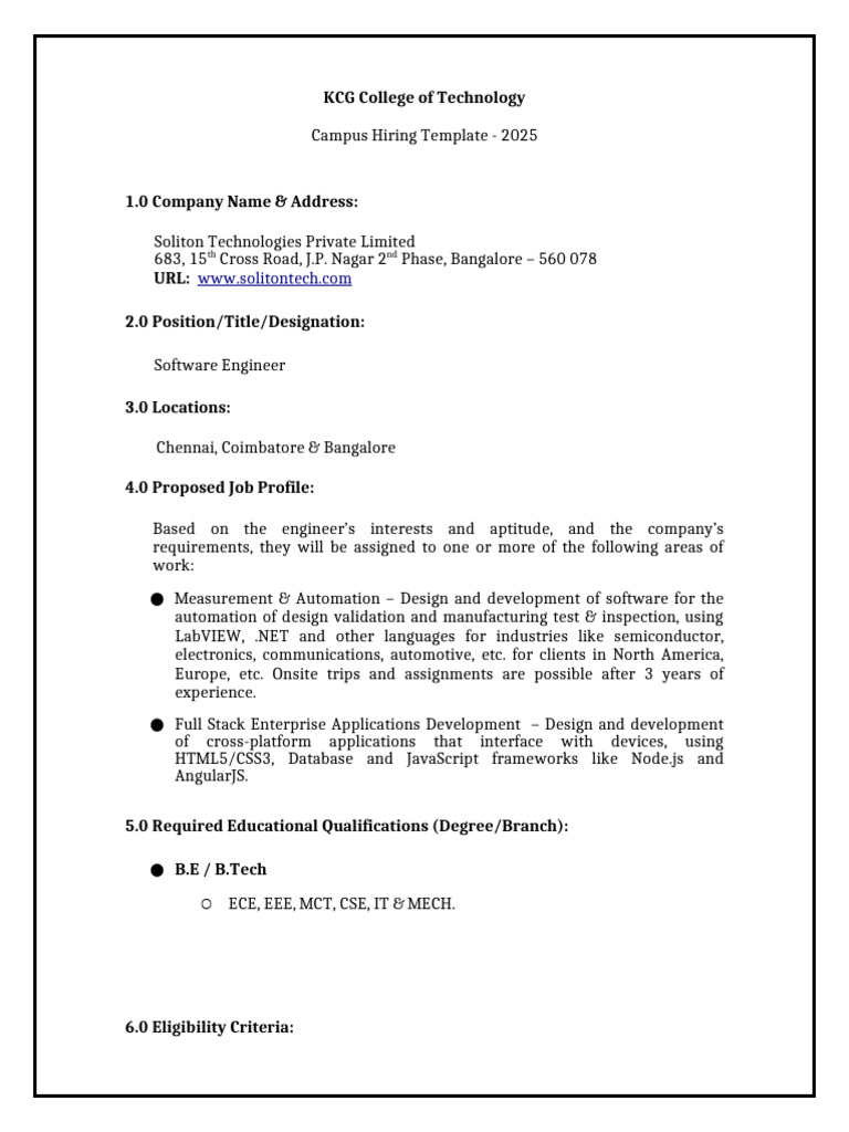 KCG Tech Campus Hiring 2025: Software Engineer | PDF