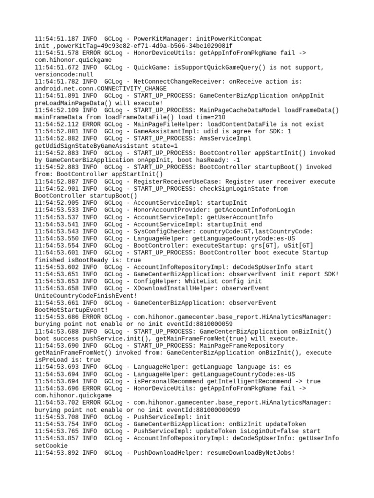 Honor Game Center Initialization Log | PDF | Software Engineering ...