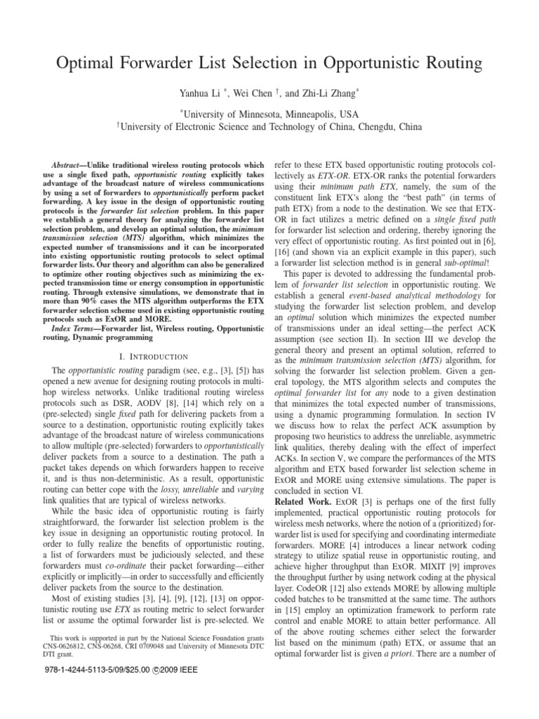 Optimal Forwarder Selection in Routing | PDF | Routing | Transmission ...