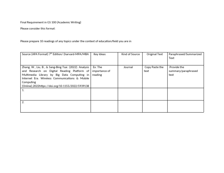 Format Final Requirements | PDF
