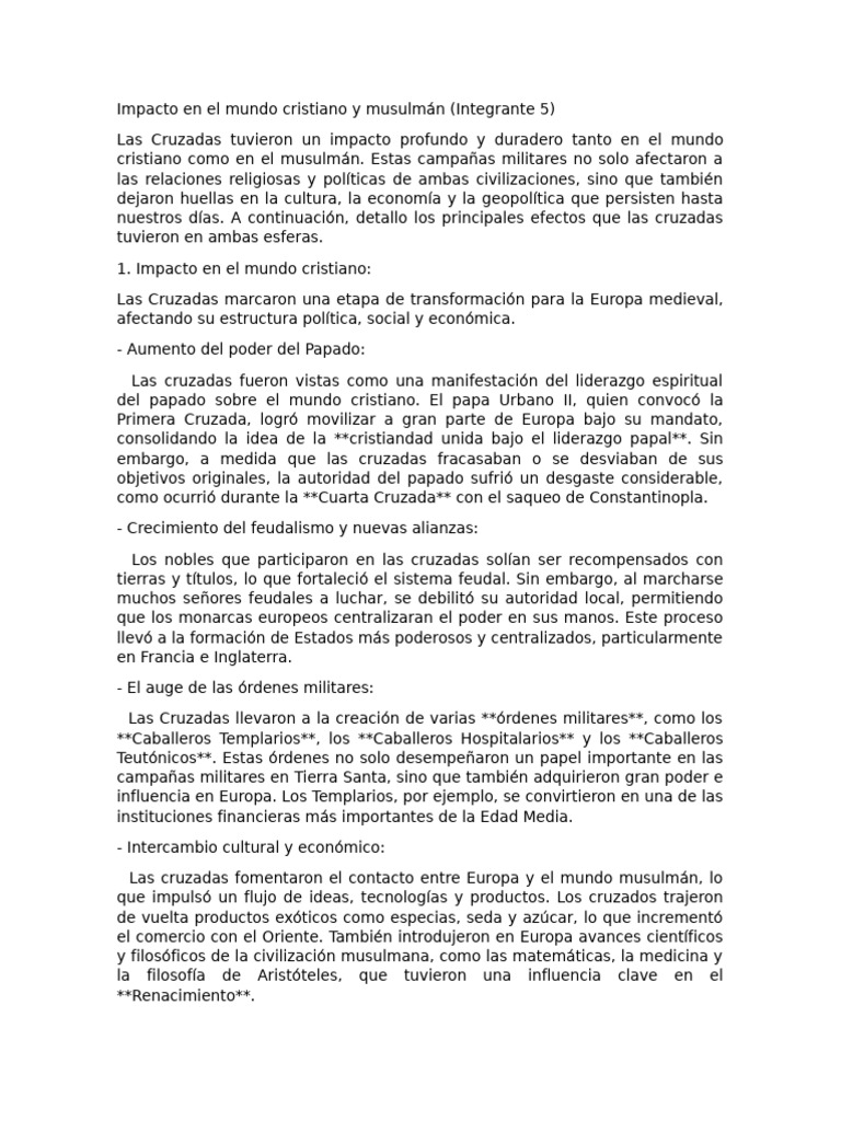 Impacto de las Cruzadas en Cristianismo e Islam | PDF | Cruzadas ...