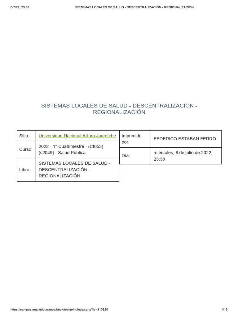 Descentralización y Regionalización en Salud | PDF | Hospital | Cuidado ...