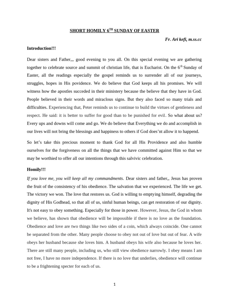 Easter 6 Homily: Obedience and Love | PDF | Jesus | Systematic Theology