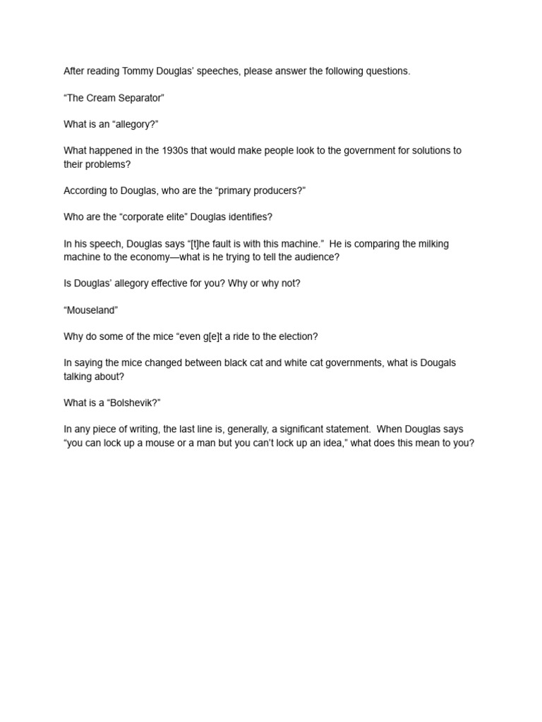 Tommy+Douglas+ the+Cream+Separator +and+ Mouseland | PDF