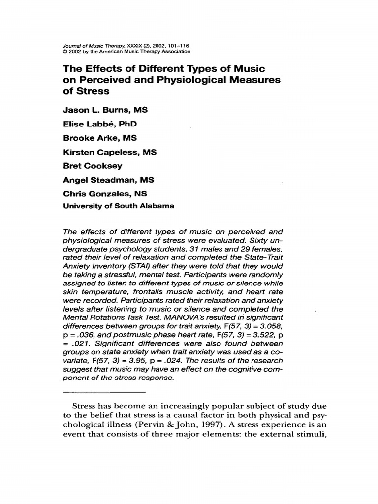 Music's Impact on Stress Levels | PDF | Stress (Biology)