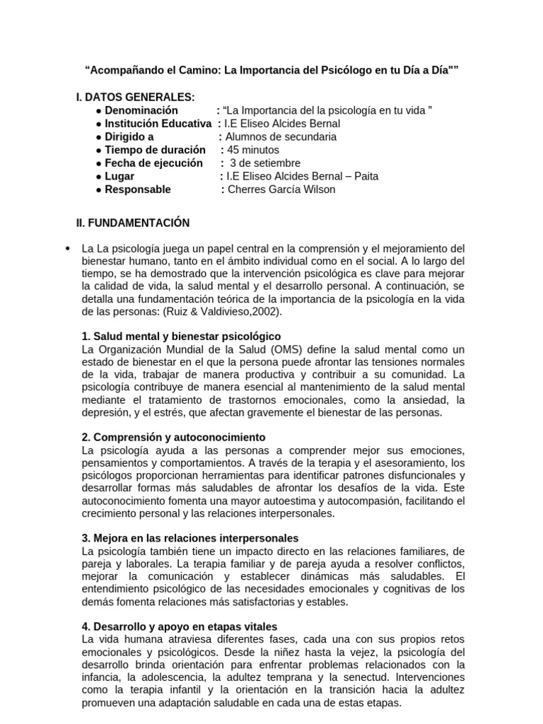 Importancia de la Psicología en Secundaria | PDF | Sicología | Adultos