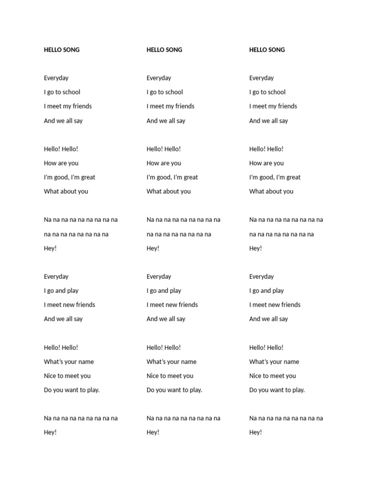 Catchy Hello Song for Kids | PDF