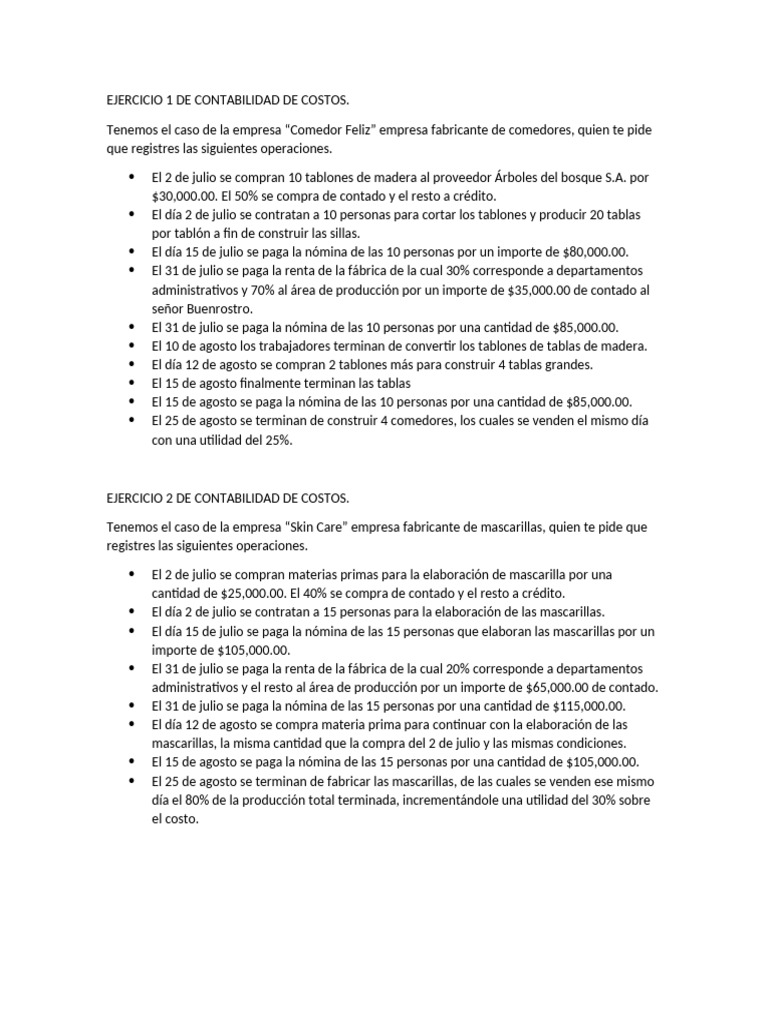 Ejercicios de Contabilidad de Costos | PDF | Economias