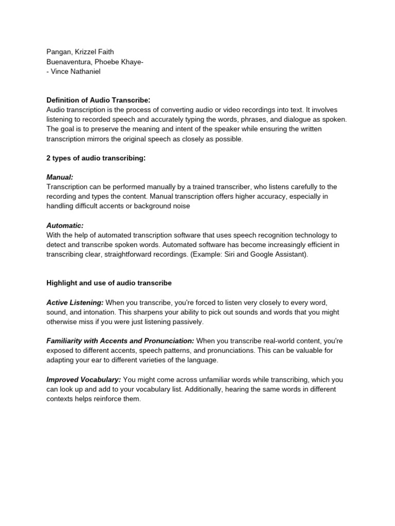 Audio Transcription: Methods & Benefits | PDF | Accent ...