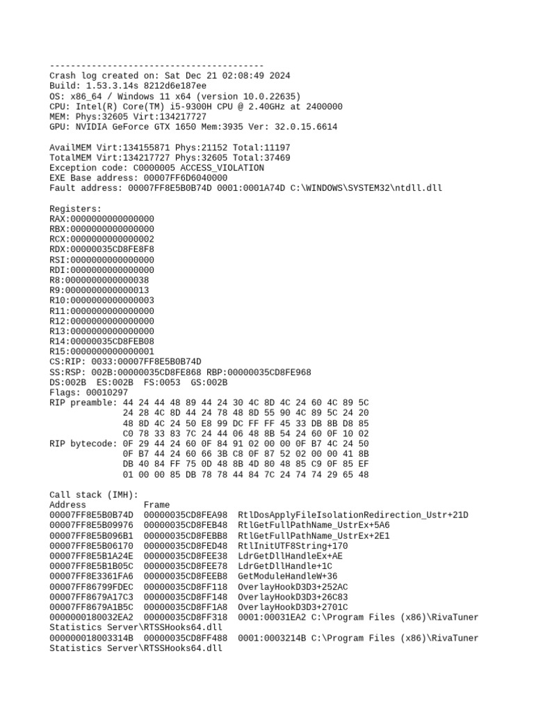 RTSSHooks64.dll Crash Report | PDF | Microsoft Software | Microsoft Windows