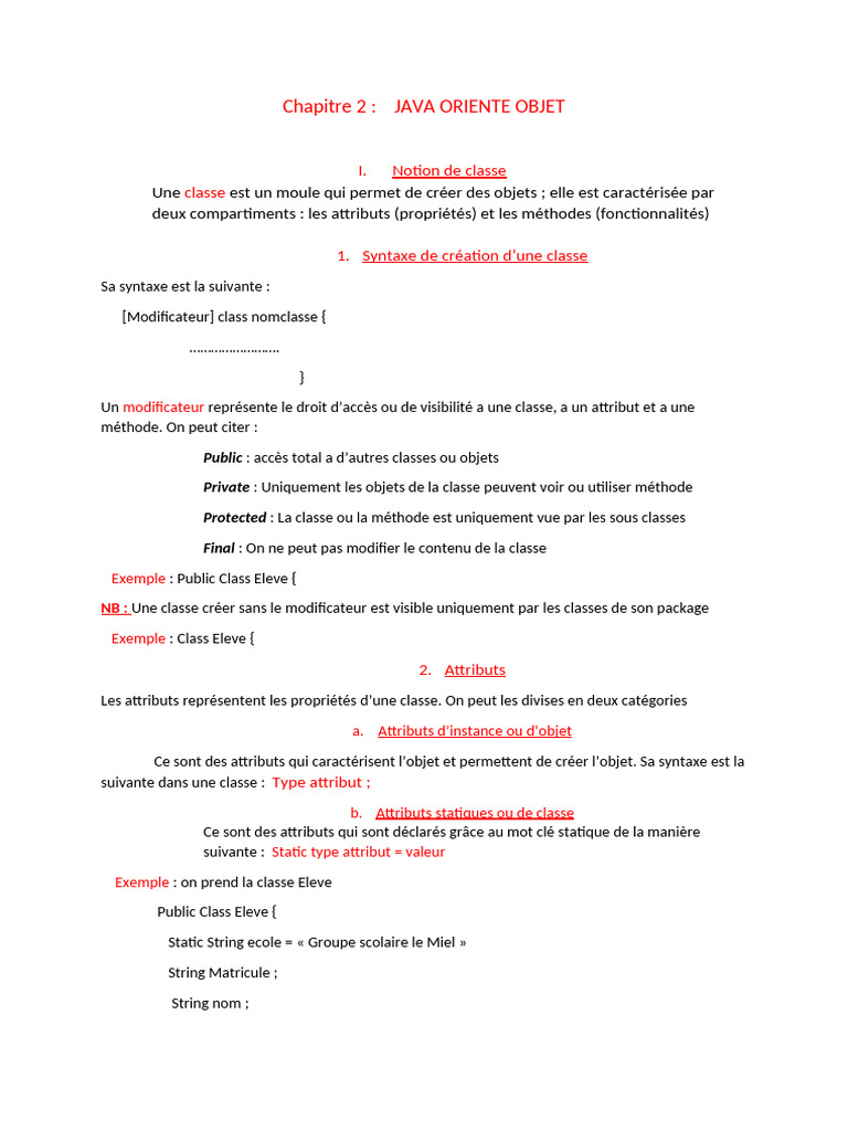 Introduction à la Programmation Orientée Objet en Java | PDF | Classe ...