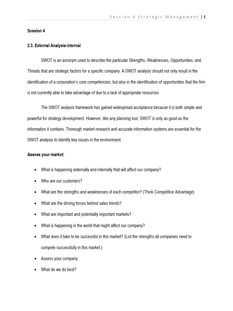SWOT Analysis for Strategic Management | PDF | Swot Analysis ...