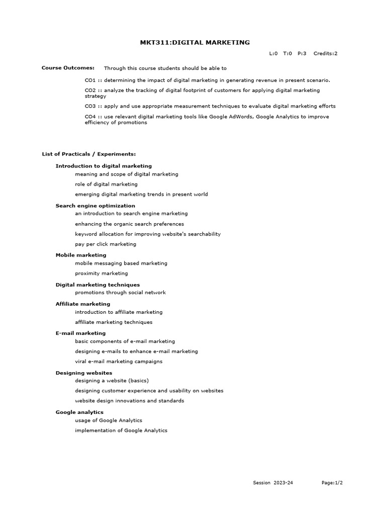 Digital Marketing Course Overview | PDF | Digital Marketing | Analytics
