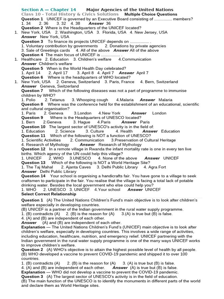 Chapter 14 Major Agencies of The United Nations | PDF | World Health ...