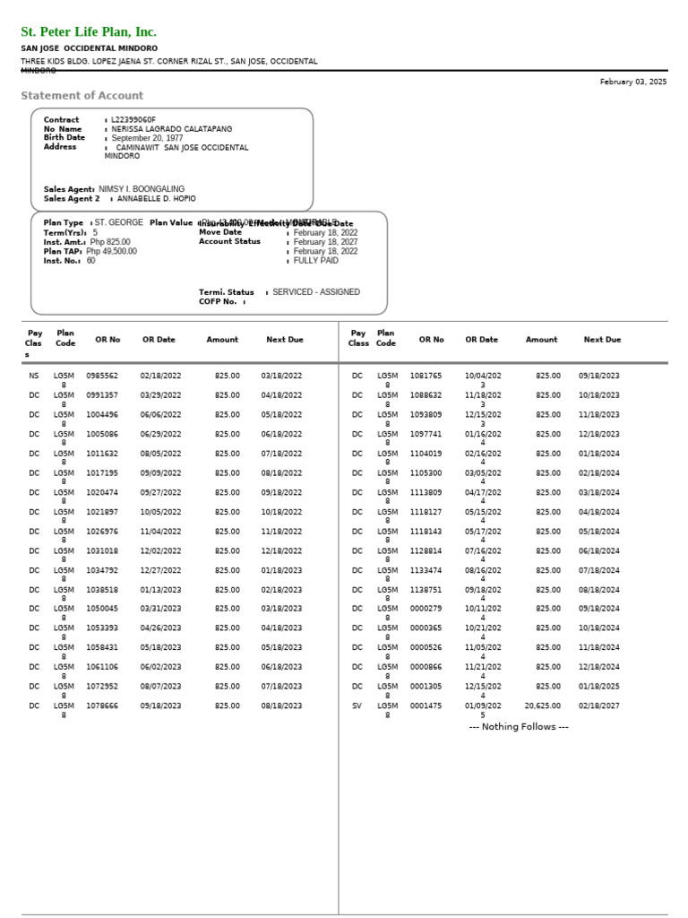 St. George Life Plan Statement of Account | PDF