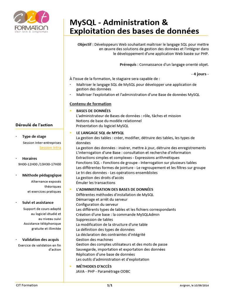 Formation Administration MySQL | PDF | MySQL | Bases de données