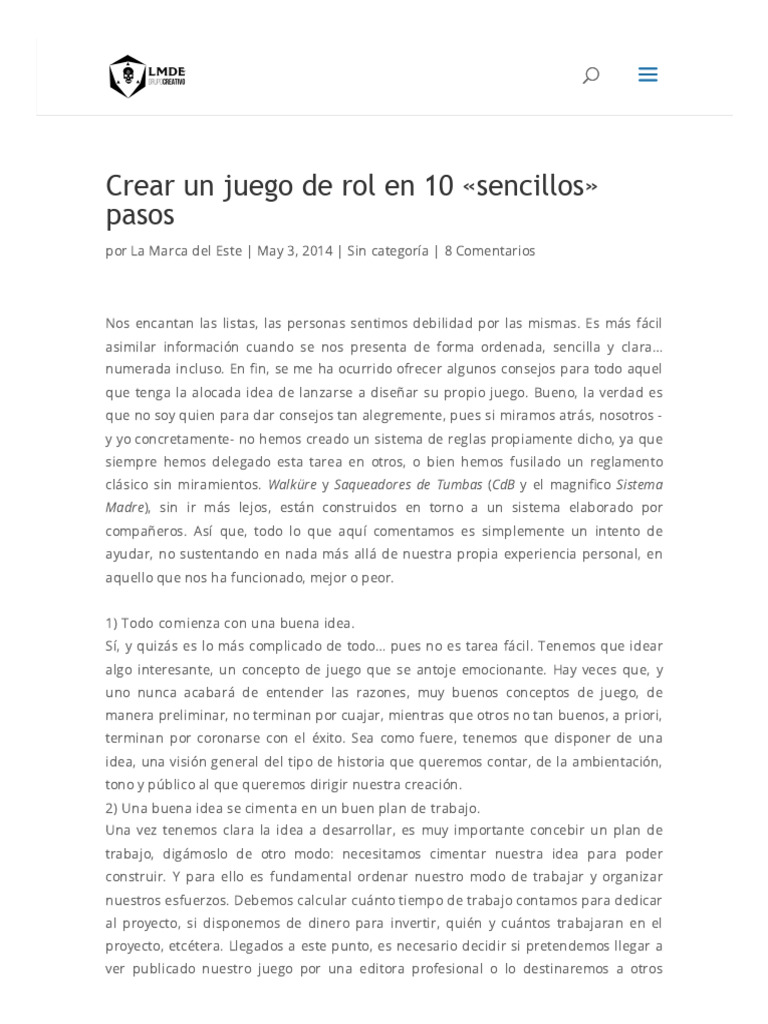 Crear Un Juego de Rol en 10 Sencillos Pasos - La Marca Del Este | PDF