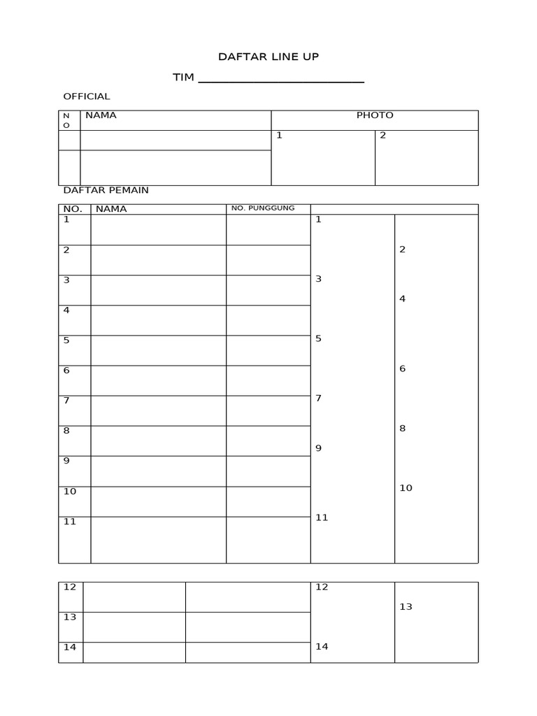 Daftar Line Up | PDF