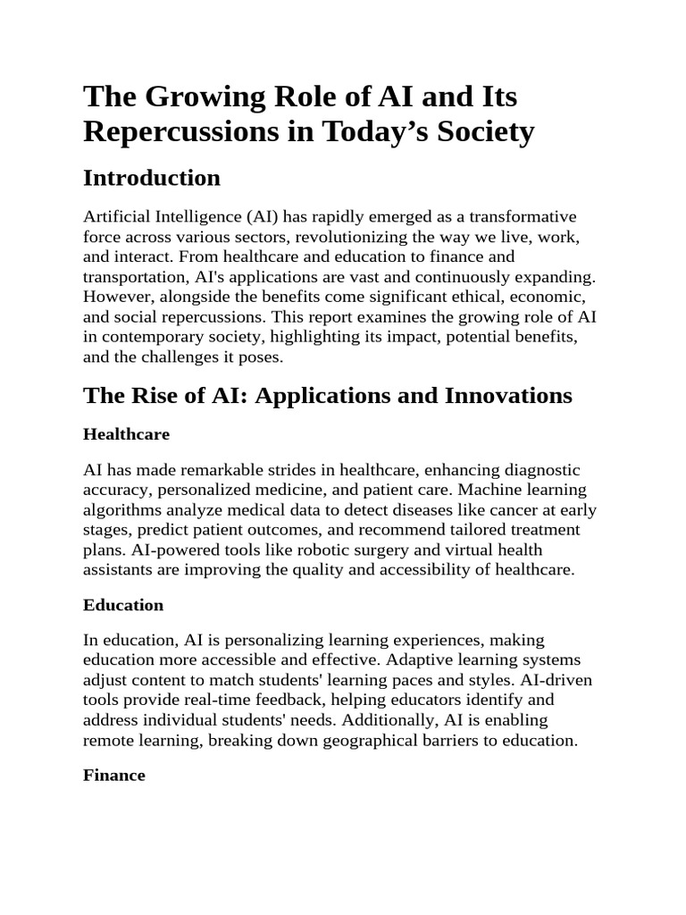 AI's Impact and Challenges in Society | PDF | Artificial Intelligence ...