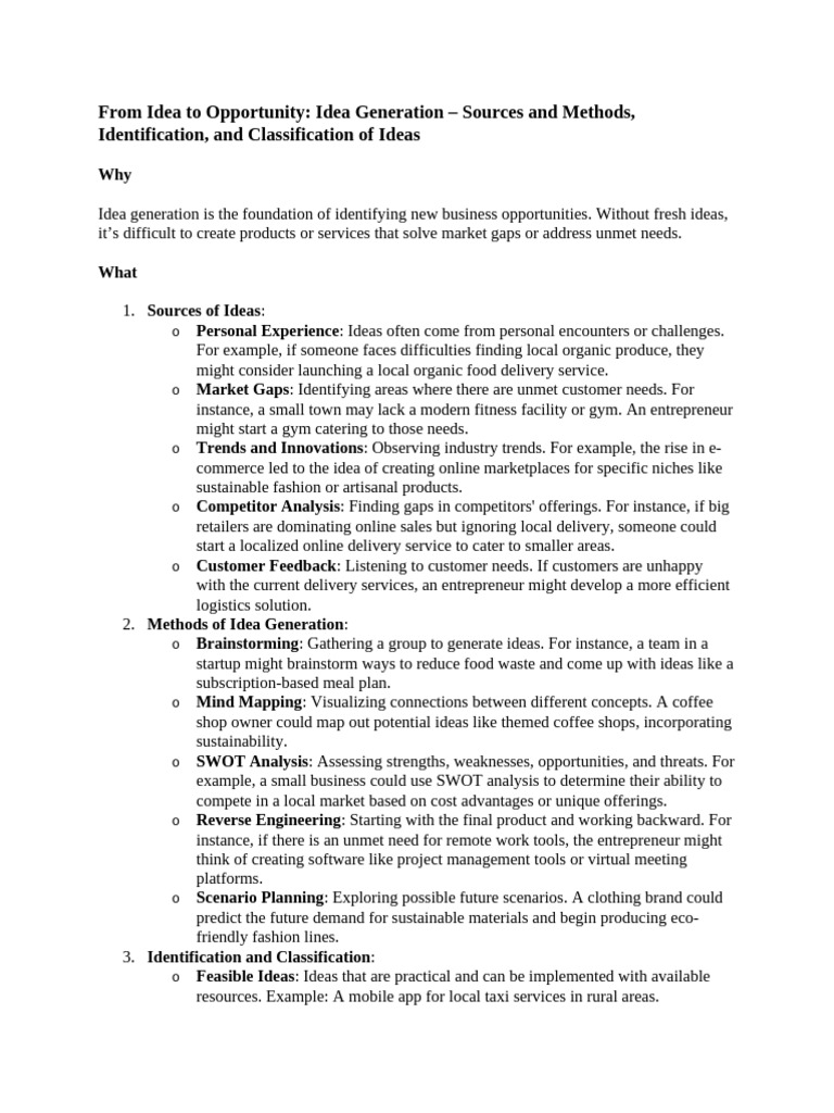 Idea Generation for Business Opportunities | PDF | Startup Company ...