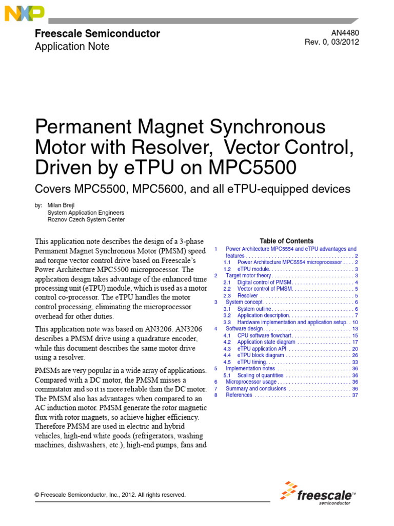 PMSM Vector Control with eTPU on MPC5500 | PDF | Electric Motor ...
