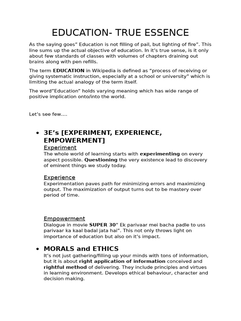 The True Essence of Education Explained | PDF