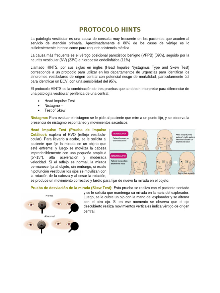 Protocolo HINTS para Vértigo | PDF | Neuroimagen | Vértigo