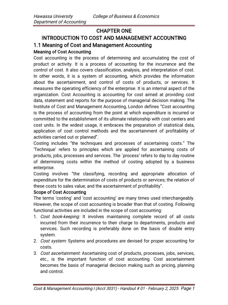 Cost 1, Cha 1 | PDF | Cost Accounting | Management Accounting