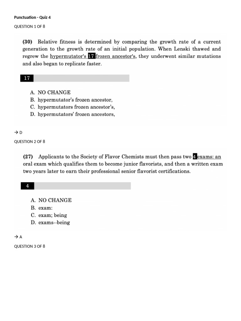 Punctuation Quiz 4 PDF