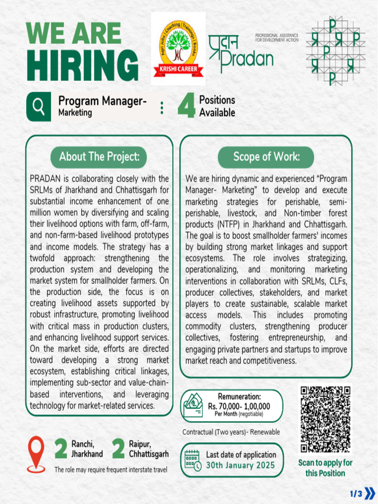 Marketing - PRADAN - Ranchi, Raipur - Krishi Career | PDF | Market ...