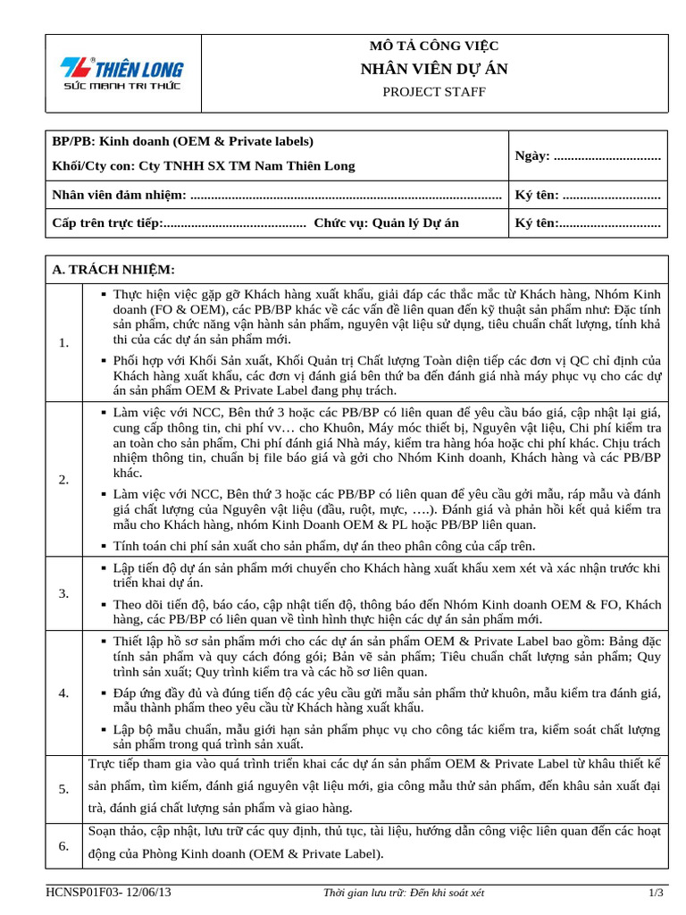 OEM Project Staff - JD | PDF