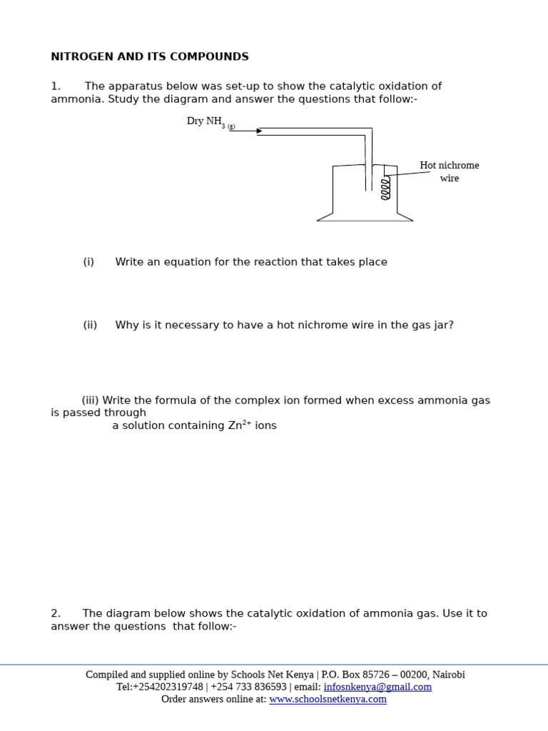 nitrogen-and-its-compounds-questions | PDF | Ammonia | Nitrogen