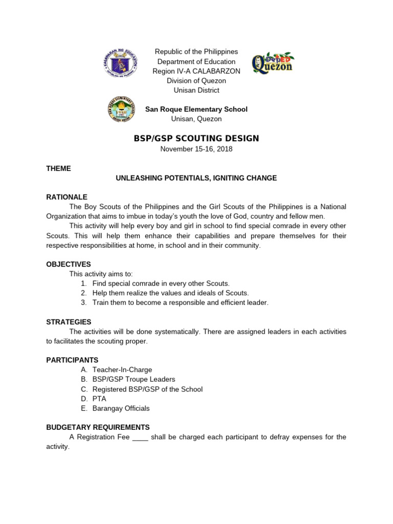 Scouting Design for Unisan Elementary | PDF | Girl Guiding And Girl ...