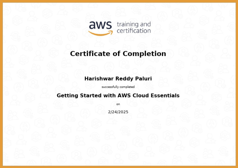 AWS Cloud Essentials Completion Certificate | PDF