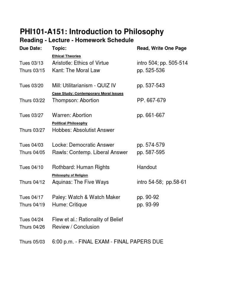 Philosophy Course Schedule Overview | PDF | Philosophy