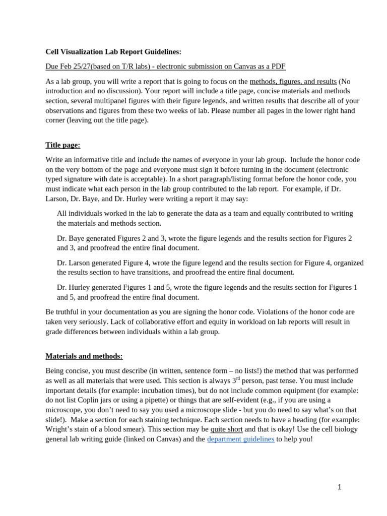 Cell Visualization Lab Report Guidelines 2025 (Week 1 and 2) | PDF ...