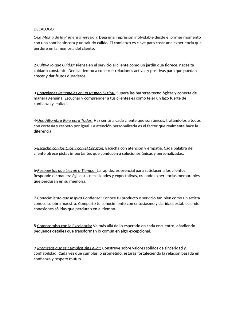 Decálogo para un Servicio al Cliente Excepcional | PDF | Cliente