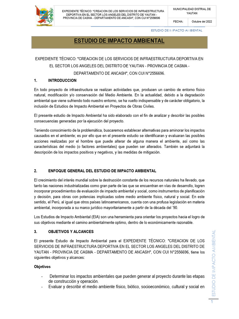 Estudio de Impacto Ambiental en Yaután | PDF | Evaluación de impacto ...