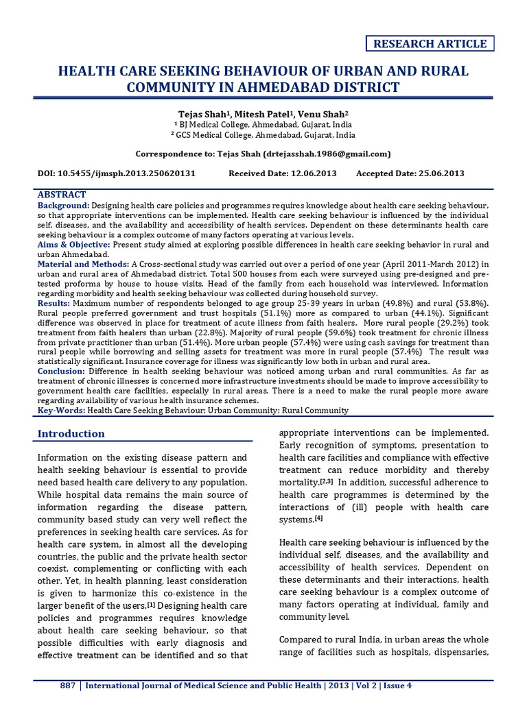 2013 Health Seeking Behaviour IJMSPH | PDF | Health Care | Sampling ...