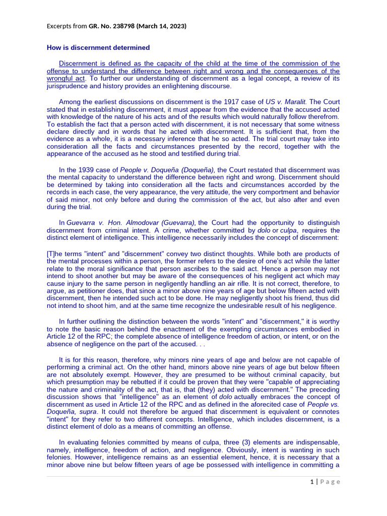 Understanding Discernment in Criminal Law | PDF | Crimes | Crime & Violence