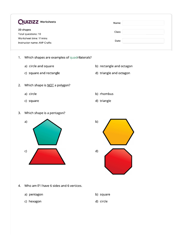 2D Shapes Worksheet | PDF