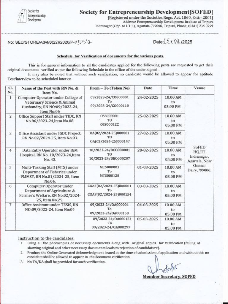 Schedule of Document Verification | PDF