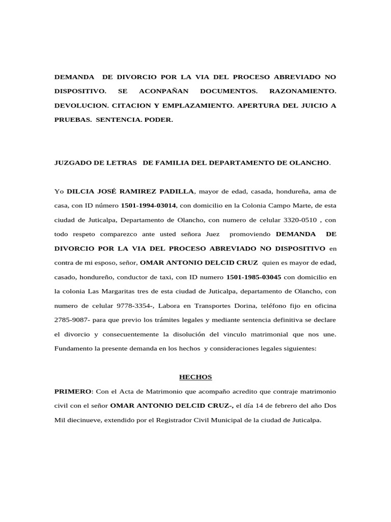 Demanda de Divorcio Proceso Abreviado | PDF | Divorcio | Demanda judicial