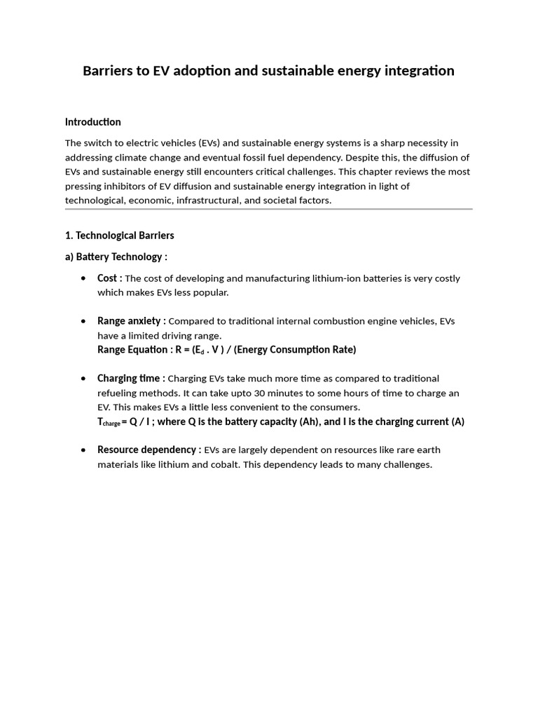 Barriers to EV Adoption and Energy Integration | PDF | Electric Vehicle ...