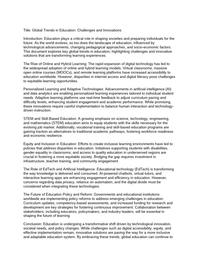 Global Education Trends And Innovations Pdf Educational Technology